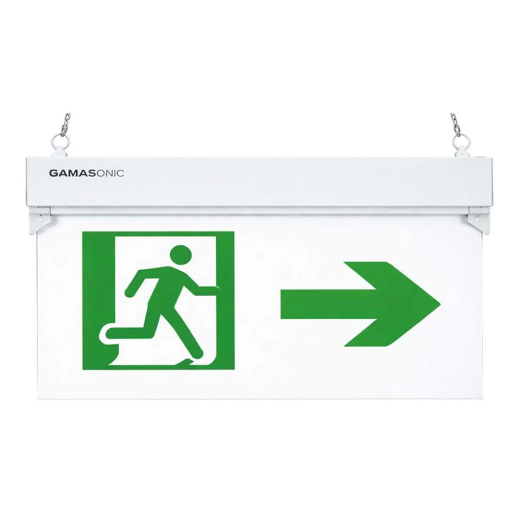 SEÑALÉTICA DE EMERGENCIA GAMASONIC GX05 LED «HOMBRE-FLECHA» LETRAS VERDES