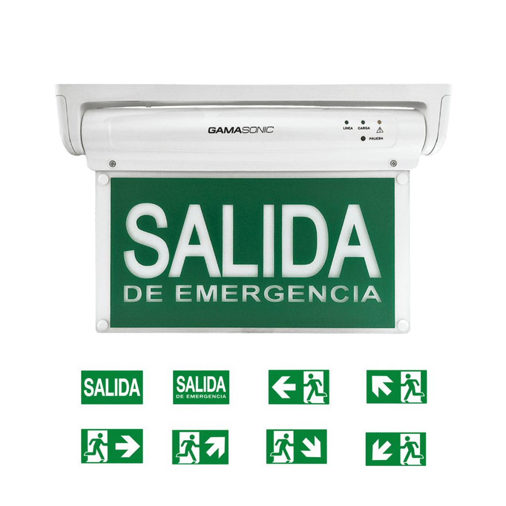 SEÑALÉTICA DE EMERGENCIA GAMASONIC GX-12BC LED «SALIDA» LETRAS BLANCAS FONDO VERDE